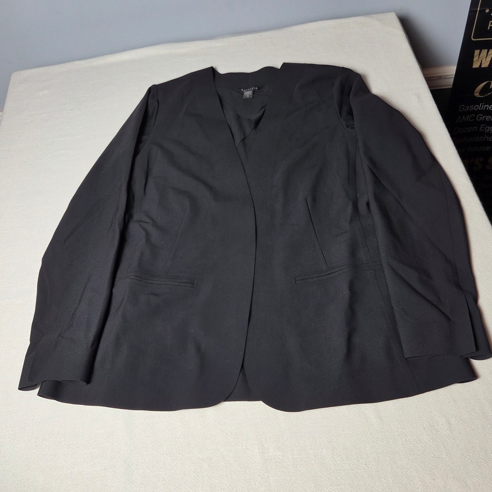 Athleta Manhattan Blazer Black Open Front Collarless Stretch Jacket Womens 16